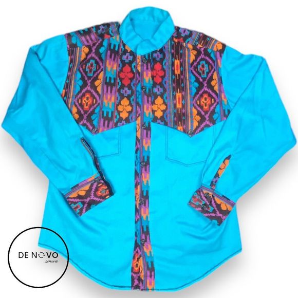 Vintage Other - Vintage Men’s Western Long Sleeve Button Up Shirt Size XL Blue